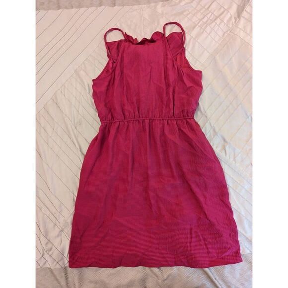 Rebecca Taylor fuschia ruffle front sleeveless silk dress sz 12 euc - Picture 3 of 6